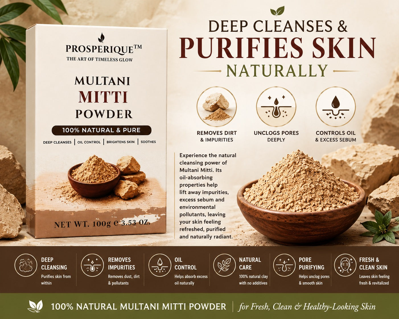 Prosperique 100% Pure Multani Mitti (Fuller's Earth) 100gm